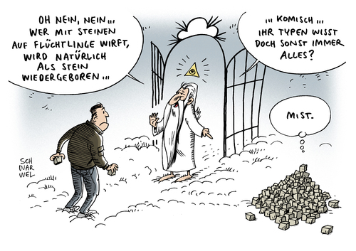 Cartoon: Erzgebirge Flüchtlinge Attacke (medium) by Schwarwel tagged erzgebirge,flüchtlinge,attacke,jahnsdorf,liebenswert,lebenswert,ankunft,attacken,angriff,nazis,rechts,gewalt,terror,flüchtlingsheim,aylantenheim,asylpolitik,steine,busfahrer,karikatur,schwarwel,erzgebirge,flüchtlinge,attacke,jahnsdorf,liebenswert,lebenswert,ankunft,attacken,angriff,nazis,rechts,gewalt,terror,flüchtlingsheim,aylantenheim,asylpolitik,steine,busfahrer,karikatur,schwarwel