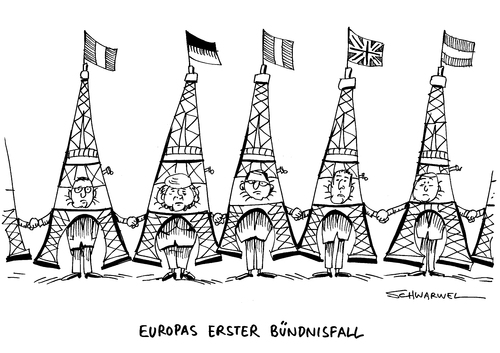 Cartoon: EU Bündnisfall Frankreich IS (medium) by Schwarwel tagged eu,bündnisfall,frankreich,is,europäische,union,islamischer,staat,terror,gewalt,mor,tot,tod,überfall,anschlag,selbstmordattentat,attentäter,attentat,deutschland,merkel,hollande,militärischer,beistand,militär,krieg,syrien,islam,muslime,kampf,karikatur,schwarwel,eu,bündnisfall,frankreich,is,europäische,union,islamischer,staat,terror,gewalt,mor,tot,tod,überfall,anschlag,selbstmordattentat,attentäter,attentat,deutschland,merkel,hollande,militärischer,beistand,militär,krieg,syrien,islam,muslime,kampf,karikatur,schwarwel