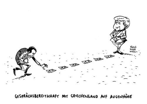 Cartoon: EU Merkel Griechenland (medium) by Schwarwel tagged eu,europäische,union,angela,merkel,dialog,griechenland,geld,wirtschaft,finanzen,außenpolitik,tsipras,karikatur,schwarwel,eu,europäische,union,angela,merkel,dialog,griechenland,geld,wirtschaft,finanzen,außenpolitik,tsipras,karikatur,schwarwel