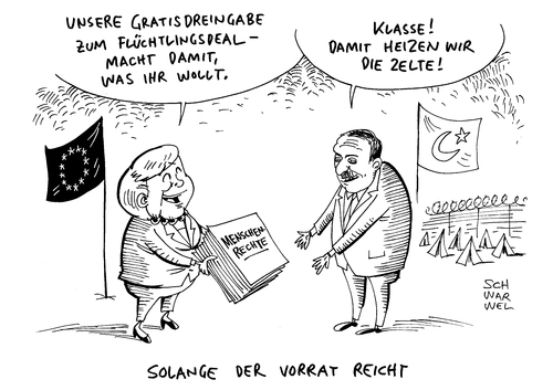 Cartoon: EU verkauft Menschenrechte (medium) by Schwarwel tagged eu,verkauft,menschenrechte,europäische,union,flüchtlinge,geflüchtete,türkei,merkel,umsiedlung,syrien,karikatur,schwarwel,eu,verkauft,menschenrechte,europäische,union,flüchtlinge,geflüchtete,türkei,merkel,umsiedlung,syrien,karikatur,schwarwel