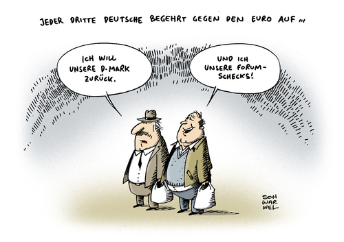 Cartoon: Euro Krise D Mark zurück (medium) by Schwarwel tagged euro,krise,einkommen,mark,forumschecks,geld,finanzen,bürger,gehalt,lohn,lebensunterhalt,politik,scheck,karikatur,schwarwel,haushalt,euro,krise,einkommen,mark,forumschecks,geld,finanzen,bürger,gehalt,lohn,lebensunterhalt,politik,scheck,karikatur,schwarwel,haushalt