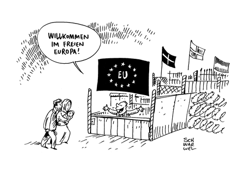 Cartoon: Europa Einreisekontrollen (medium) by Schwarwel tagged europa,einreisekontrollen,schweden,dänemark,europäische,union,angst,migration,flüchtlinge,geflüchtete,flüchtlingspolitik,grenzen,zu,grenze,stacheldraht,massenimmigration,terror,karikatur,schwarwel,syrien,ausländer,europa,einreisekontrollen,schweden,dänemark,europäische,union,angst,migration,flüchtlinge,geflüchtete,flüchtlingspolitik,grenzen,zu,grenze,stacheldraht,massenimmigration,terror,karikatur,schwarwel,syrien,ausländer