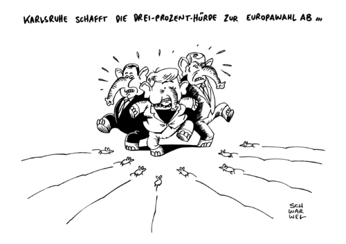 Cartoon: Europawahl Dreiprozenthürde (medium) by Schwarwel tagged europawahl,karlsruhe,bundesverfassungsgericht,recht,gesetz,urteil,dreiprozenthürde,karikatur,schwarwel,wahl,politik,politiker,chancengleichheit,eu,parlament,senat,partei,volk,volksvertreter,mehrheit,minderheit,europawahl,karlsruhe,bundesverfassungsgericht,recht,gesetz,urteil,dreiprozenthürde,karikatur,schwarwel,wahl,politik,politiker,chancengleichheit,eu,parlament,senat,partei,volk,volksvertreter,mehrheit,minderheit