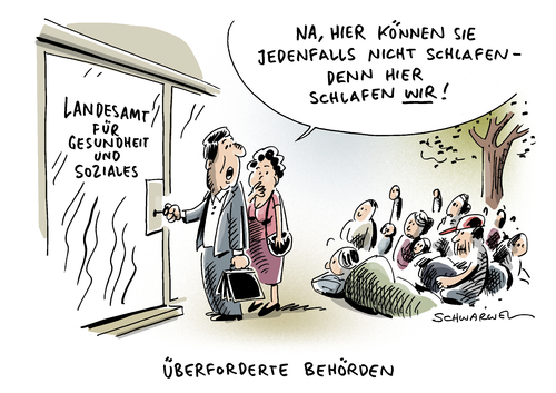 Cartoon: Flüchtlinge Behörden überford (medium) by Schwarwel tagged karikatur,sofortprogramm,berlin,überfordert,behörden,flüchtlinge,schwarwel,flüchtlinge,behörden,überfordert,berlin,sofortprogramm,karikatur,schwarwel