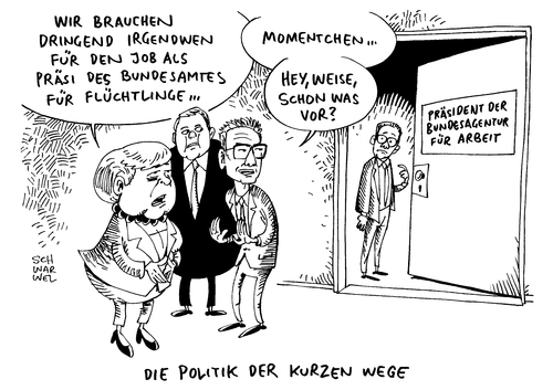 Cartoon: Flüchtlingsbehörde Leitung Wei (medium) by Schwarwel tagged bamf,flüchtlingsbehörde,leitung,weise,arbeitsagentur,chef,merkel,gabriel,bundesamt,karikatur,schwarwel,bamf,flüchtlingsbehörde,leitung,weise,arbeitsagentur,chef,merkel,gabriel,bundesamt,karikatur,schwarwel