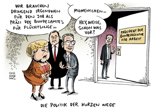 Cartoon: Flüchtlingsbehörde Leitung Wei (medium) by Schwarwel tagged bamf,flüchtlingsbehörde,leitung,weise,arbeitsagentur,chef,merkel,gabriel,bundesamt,karikatur,schwarwel,bamf,flüchtlingsbehörde,leitung,weise,arbeitsagentur,chef,merkel,gabriel,bundesamt,karikatur,schwarwel