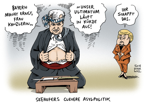 Cartoon: Flüchtlingskrise und Seehofer (medium) by Schwarwel tagged asylpolitik,asyl,politik,flüchtlingskrise,flüchtlingsproblem,flüchtlingspolitik,naziproblem,nazi,krise,flüchtlinge,horst,seehofer,angela,merkel,karikatur,schwarwelselbstmord,harakiri,schwarwel,asylpolitik,asyl,politik,flüchtlingskrise,flüchtlingsproblem,flüchtlingspolitik,naziproblem,nazi,krise,flüchtlinge,horst,seehofer,angela,merkel,karikatur,schwarwelselbstmord,harakiri,schwarwel