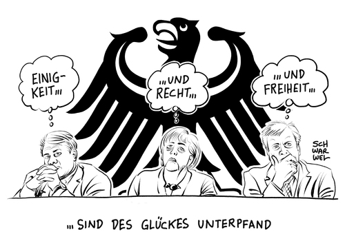 Cartoon: Flüchtlingspolitik Koalition (medium) by Schwarwel tagged flüchtlingspolitik,große,koalition,cdu,csu,spd,parteil,politik,flüchtlinge,geflüchtete,einigkeit,und,recht,freiheit,karikatur,schwarwel,harmonie,merkel,seehofer,gabriel,asyl,asylsuchende,integrationsgesetz,integration,kolaitionsgipfel,grenze,flüchtlingspolitik,große,koalition,cdu,csu,spd,parteil,politik,flüchtlinge,geflüchtete,einigkeit,und,recht,freiheit,karikatur,schwarwel,harmonie,merkel,seehofer,gabriel,asyl,asylsuchende,integrationsgesetz,integration,kolaitionsgipfel,grenze