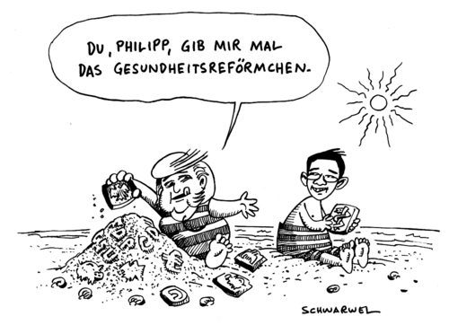 Cartoon: Gesundheitsreform (medium) by Schwarwel tagged gesundheitsreform,gesundheit,reform,erhöhung,sparen,beiträge,krise,angela,merkel,karikatur,schwarwel,deutschland,regierung