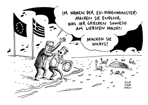 Cartoon: Griechenland Flüchtlingskrise (medium) by Schwarwel tagged eu,europäische,union,innenminister,einigkeit,griechenland,verantwortung,flüchtlingskrise,flüchtlinge,flüchtlingspolitik,asyl,asylsuchende,geflüchtete,seegrenze,grenze,dicht,karikatur,schwarwel,eu,europäische,union,innenminister,einigkeit,griechenland,verantwortung,flüchtlingskrise,flüchtlinge,flüchtlingspolitik,asyl,asylsuchende,geflüchtete,seegrenze,grenze,dicht,karikatur,schwarwel