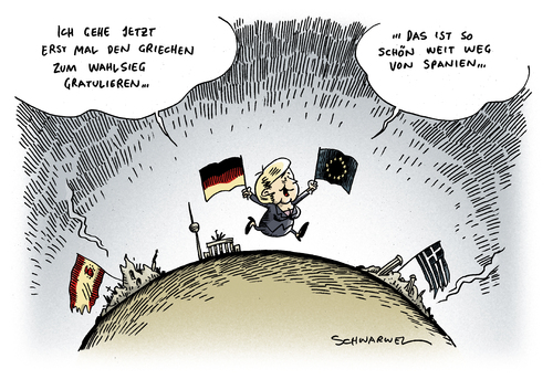 Cartoon: Griechenland Spanien (medium) by Schwarwel tagged griechenland,wahl,märkte,spanien,krise,eurozone,merkel,angie,angela,politik,karikatur,schwarwel,griechenland,wahl,märkte,spanien,krise,eurozone,merkel