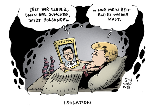 Cartoon: Griechenland Tsipras EU Merkel (medium) by Schwarwel tagged griechenland,tsipras,eu,merkel,isolation,schulz,junkcher,hollande,karikatur,schwarwel,griechenland,tsipras,eu,merkel,isolation,schulz,junkcher,hollande,karikatur,schwarwel