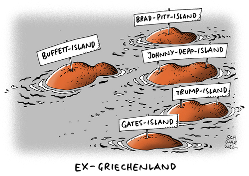 Cartoon: Griechenlands Ausverkauf (medium) by Schwarwel tagged griechenland,ausverkauf,kauf,warren,buffet,insel,brad,pitt,johnny,depp,trump,gates,karikatur,schwarwel,griechenland,ausverkauf,kauf,warren,buffet,insel,brad,pitt,johnny,depp,trump,gates,karikatur,schwarwel