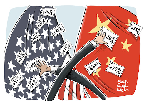 Cartoon: Handelsstreit Peking Trump (medium) by Schwarwel tagged handelsstreit,handel,waren,us,usa,amerika,donald,trump,president,präsident,wirtschaft,finanzen,weltmacht,peking,strafzölle,strafzoll,embargo,import,export,schutzzoll,schutzzölle,zoll,sojabohnen,produkte,china,handelskrieg,cartoon,karikatur,schwarwel,handelsstreit,handel,waren,us,usa,amerika,donald,trump,president,präsident,wirtschaft,finanzen,weltmacht,peking,strafzölle,strafzoll,embargo,import,export,schutzzoll,schutzzölle,zoll,sojabohnen,produkte,china,handelskrieg,cartoon,karikatur,schwarwel