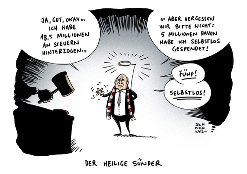 Cartoon: Hoeneß Steuersünder Spende (medium) by Schwarwel tagged hoeneß,steuerprozessauftakt,steuerhinterziehung,millionenhöhe,steuer,prozess,gericht,strafverfahren,verfahren,recht,gesetz,richter,betrug,finanzamt,sport,fußball,team,karikatur,schwarwel,spende,spendenfreude,hoeneß,steuerprozessauftakt,steuerhinterziehung,millionenhöhe,steuer,prozess,gericht,strafverfahren,verfahren,recht,gesetz,richter,betrug,finanzamt,sport,fußball,team,karikatur,schwarwel,spende,spendenfreude