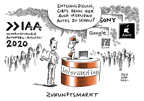 Cartoon: IAA Automarkt IT Konzerne (medium) by Schwarwel tagged iaa,frankfurt,deutsche,autoschau,eröffnung,auto,kfz,messe,karikatur,schwarwel,it,konzern,iaa,frankfurt,deutsche,autoschau,eröffnung,auto,kfz,messe,karikatur,schwarwel,it,konzern