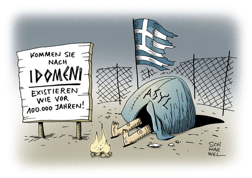 Cartoon: Idomeni Flüchtlingscamp (medium) by Schwarwel tagged idomeni,flüchtlingscamp,norbert,blüm,besuch,menschenunwürdig,flüchtlinge,geflüchtete,flüchtlingslager,flüchtlingspolitik,katastrophalen,zustände,balkanroute,flucht,asyl,asylsuchende,griechenland,ai,weiwei,karikatur,schwarwel,idomeni,flüchtlingscamp,norbert,blüm,besuch,menschenunwürdig,flüchtlinge,geflüchtete,flüchtlingslager,flüchtlingspolitik,katastrophalen,zustände,balkanroute,flucht,asyl,asylsuchende,griechenland,ai,weiwei,karikatur,schwarwel