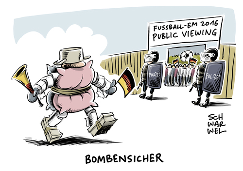 Cartoon: Innere Sicherheit bei Fußball E (medium) by Schwarwel tagged innere,sicherheit,fußball,sport,rasen,tor,spieler,mannschaft,europameisterschaft,sicheerheitsvorkehrungen,public,viewing,angst,terror,anschlag,bombe,bombensicher,karikatur,schwarwel,innere,sicherheit,fußball,sport,rasen,tor,spieler,mannschaft,europameisterschaft,sicheerheitsvorkehrungen,public,viewing,angst,terror,anschlag,bombe,bombensicher,karikatur,schwarwel