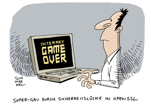 Cartoon: Internet Supergau OpenSSL (medium) by Schwarwel tagged internet,world,wide,web,www,supergau,fehler,verschlüsselungssoftware,daten,geheim,sicherheit,openssl,nutzer,user,heartbleed,sicherheitslücke,karikatur,schwarwel,internet,world,wide,web,www,supergau,fehler,verschlüsselungssoftware,daten,geheim,sicherheit,openssl,nutzer,user,heartbleed,sicherheitslücke,karikatur,schwarwel