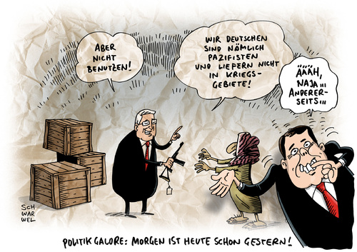 Cartoon: Irak Waffenlieferung Gabriel (medium) by Schwarwel tagged irak,waffenlieferung,deutschland,sigmar,gabriel,krieg,terror,gewalt,krise,karikatur,schwarwel,kriegsgebiet,pazifist,frieden,irak,waffenlieferung,deutschland,sigmar,gabriel,krieg,terror,gewalt,krise,karikatur,schwarwel,kriegsgebiet,pazifist,frieden