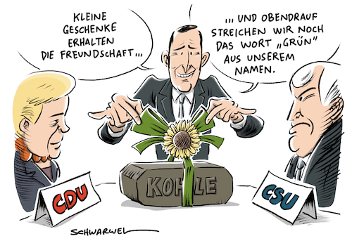 Cartoon: Jamaika Koalition Die Grüne (medium) by Schwarwel tagged jamaika,kolation,politik,deutschland,politiker,merkel,cdu,csu,fdp,die,grüne,partei,parteien,wahl,klima,klimaschutz,verhandlungen,ausstiegstermine,kohle,verbrenner,natur,umwelt,umweltzerstörung,klimapolitik,sondierung,ausstieg,kohlekratfwerk,kraftwerk,emission,ausstoß,co2,klimaschutzziele,verbrennungsmotoren,gespräche,neuwahl,neuwahlen,karikatur,schwarwel,jamaika,kolation,politik,deutschland,politiker,merkel,cdu,csu,fdp,die,grüne,partei,parteien,wahl,klima,klimaschutz,verhandlungen,ausstiegstermine,kohle,verbrenner,natur,umwelt,umweltzerstörung,klimapolitik,sondierung,ausstieg,kohlekratfwerk,kraftwerk,emission,ausstoß,co2,klimaschutzziele,verbrennungsmotoren,gespräche,neuwahl,neuwahlen,karikatur,schwarwel