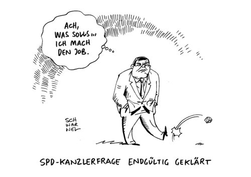 Cartoon: Kanzlerfrage Gabriel (medium) by Schwarwel tagged kanzlerfrage,kanzler,spd,chef,sigmar,gabriel,urwahl,kanzlerkandidatur,kandidatur,karikatur,schwarwel,merkel,kanzlerfrage,kanzler,spd,chef,sigmar,gabriel,urwahl,kanzlerkandidatur,kandidatur,karikatur,schwarwel,merkel