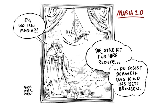 Cartoon: Katholische Frauen im Streik (medium) by Schwarwel tagged kirche,pabst,bischof,jesus,kreuz,religion,frauen,streik,kirchenstreik,frauenstreik,feminismus,frauenrechte,feminist,feministin,patriarchat,männderdominiert,frauenquote,quote,gleichberechtigung,gleichheit,gleichstellung,diskriminierung,maria,demo,demonstration,frauenprotest,protest,missbrauchsskandal,nonne,nonnen,priester,pastor,priesterweihe,gottesdienst,pfarrerin,sexismus,vergewaltigung,sexueller,missbrauch,machtmissbrauch,papst,cartoon,karikatur,schwarwel,kirche,pabst,bischof,jesus,kreuz,religion,frauen,streik,kirchenstreik,frauenstreik,feminismus,frauenrechte,feminist,feministin,patriarchat,männderdominiert,frauenquote,quote,gleichberechtigung,gleichheit,gleichstellung,diskriminierung,maria,demo,demonstration,frauenprotest,protest,missbrauchsskandal,nonne,nonnen,priester,pastor,priesterweihe,gottesdienst,pfarrerin,sexismus,vergewaltigung,sexueller,missbrauch,machtmissbrauch,papst,cartoon,karikatur,schwarwel