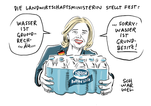 Cartoon: Klöckner und Nestle (medium) by Schwarwel tagged landwirtschaftsministerin,ministerin,landwirtschaft,agrar,agrarwirtschaft,nestle,werbung,lobby,lobbyistin,lobbyismus,rezo,rezovideo,ernährungsministerin,bundesagrarministerin,cdu,konzern,wasser,besitz,nahrung,ernährung,lebensmittel,schleichwerbung,verbraucherorganisation,foodwatch,zuckerreduktion,geschäft,grundwasser,wasserversorgung,cartoon,karikatur,schwarwel,landwirtschaftsministerin,ministerin,landwirtschaft,agrar,agrarwirtschaft,nestle,werbung,lobby,lobbyistin,lobbyismus,rezo,rezovideo,ernährungsministerin,bundesagrarministerin,cdu,konzern,wasser,besitz,nahrung,ernährung,lebensmittel,schleichwerbung,verbraucherorganisation,foodwatch,zuckerreduktion,geschäft,grundwasser,wasserversorgung,cartoon,karikatur,schwarwel