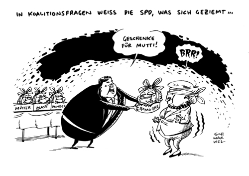 Cartoon: Koalitionsverhandlung (medium) by Schwarwel tagged koalitionsverhandlung,cdu,csu,spd,partei,deutschland,schwarz,rot,merkel,gabriel,homo,ehe,maut,mindestlohn,altersvorsorge,rente,familie,frau,karikatur,schwarwel,einigung,koalitionsverhandlung,cdu,csu,spd,partei,deutschland,schwarz,rot,merkel,gabriel,homo,ehe,maut,mindestlohn,altersvorsorge,rente,familie,frau,karikatur,schwarwel,einigung