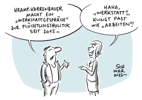 Cartoon: Kramp Karrenbauer Flüchtlinge (medium) by Schwarwel tagged kramp,karrenbauer,cdu,generalaussprache,flüchtlingspolitik,flüchtlinge,geflüchtete,flüchtlingskrise,asyl,asylpolitik,migrationspolitik,migration,klausur,vorstand,einwanderung,asylverfahren,abschiebung,grenze,mauer,außengrenze,frontex,bamf,parteichefin,cartoon,karikatur,schwarwel,kramp,karrenbauer,cdu,generalaussprache,flüchtlingspolitik,flüchtlinge,geflüchtete,flüchtlingskrise,asyl,asylpolitik,migrationspolitik,migration,klausur,vorstand,einwanderung,asylverfahren,abschiebung,grenze,mauer,außengrenze,frontex,bamf,parteichefin,cartoon,karikatur,schwarwel