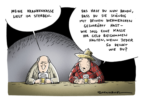 Cartoon: Krankenkassen sterben (medium) by Schwarwel tagged krankenkasse,krank,gesundheit,krankheit,beitrag,mensch,patient,sterben,tod,geld,karikatur,schwarwel,krankenkasse,krank,gesundheit,krankheit,beitrag,mensch,patient,sterben,geld,tod