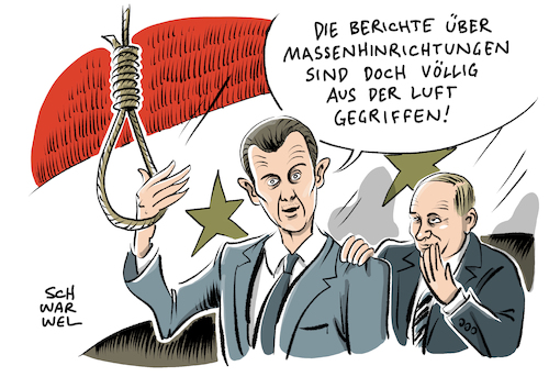 Cartoon: Kriegsverbrechen in Syrien (medium) by Schwarwel tagged krieg,kriegsverbrechen,syrien,assad,amnesty,international,terror,zerstörung,is,islamischer,staat,un,vereinte,nationen,eu,europäische,union,russland,putin,regime,diktatur,karikatur,schwarwel,mord,massenmord,hinrichtung,massenhinrichtung,krieg,kriegsverbrechen,syrien,assad,amnesty,international,terror,zerstörung,is,islamischer,staat,un,vereinte,nationen,eu,europäische,union,russland,putin,regime,diktatur,karikatur,schwarwel,mord,massenmord,hinrichtung,massenhinrichtung