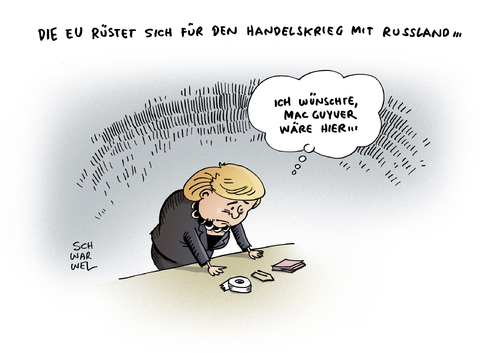 Cartoon: Krim Krise Handelskrieg EU (medium) by Schwarwel tagged krim,krise,handelskrieg,eu,europäische,union,krieg,firden,recht,gesetz,wirtschaft,handel,geld,finanzen,ressourcen,russland,deutschland,merkel,wirtschaftskrise,macgyver,rettung,überleben,terror,gewalt,macht,machtverhältnis,weltmächte,karikatur,schwarwel,krim,krise,handelskrieg,eu,europäische,union,krieg,firden,recht,gesetz,wirtschaft,handel,geld,finanzen,ressourcen,russland,deutschland,merkel,wirtschaftskrise,macgyver,rettung,überleben,terror,gewalt,macht,machtverhältnis,weltmächte,karikatur,schwarwel