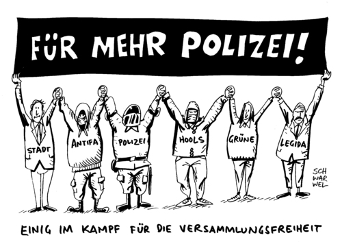 Cartoon: LEGIDA Verbot mehr Polizei (medium) by Schwarwel tagged legida,verbot,forderung,mehr,polizei,sachsen,demo,demonstration,versammlungsfreiheit,stadt,leipzig,antifa,die,grüne,hools,hooligans,rechts,nazis,karikatur,schwarwel,absage,legida,verbot,forderung,mehr,polizei,sachsen,demo,demonstration,versammlungsfreiheit,stadt,leipzig,antifa,die,grüne,hools,hooligans,rechts,nazis,karikatur,schwarwel,absage