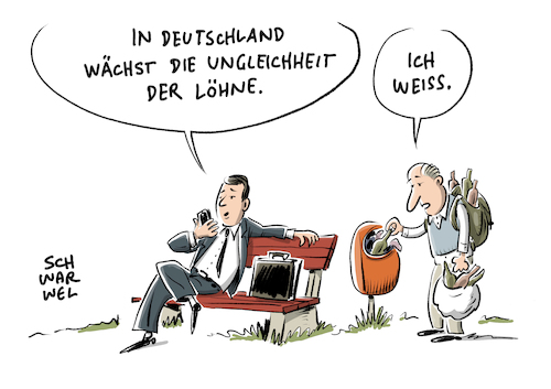 Cartoon: Lohnungleichheit (medium) by Schwarwel tagged einkommen,lohn,gehalt,arbeit,job,einkommensverteilung,am,armut,reich,reichtum,arm,und,gleichheit,ungleichheit,verteilung,bundeswirtschaftsministerium,wirtschaftsministerium,deutschland,gerechtigkeit,gerecht,wahl,wahlkampf,bundestagswahl,bundestagswahlkampf,reallöhne,löhne,reallohn,lohnschere,bruttolohn,bruttolöhne,wirtschaft,finanzen,wirtschaftswachstum,geld,verdienst,kaufkraft,gleicher,für,gleiche,karikatur,schwarwel,einkommen,lohn,gehalt,arbeit,job,einkommensverteilung,am,armut,reich,reichtum,arm,und,gleichheit,ungleichheit,verteilung,bundeswirtschaftsministerium,wirtschaftsministerium,deutschland,gerechtigkeit,gerecht,wahl,wahlkampf,bundestagswahl,bundestagswahlkampf,reallöhne,löhne,reallohn,lohnschere,bruttolohn,bruttolöhne,wirtschaft,finanzen,wirtschaftswachstum,geld,verdienst,kaufkraft,gleicher,für,gleiche,karikatur,schwarwel