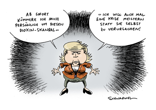 Cartoon: Merkel Dioxin-Skandal Chefsache (medium) by Schwarwel tagged merkel,angie,chefsache,dioxin,skandal,gift,futter,futtermittel,ei,huhn,schwein,pute,lebensmittel,essen,nahrung,deutschland,regierung,bauernhof,karikatur,schwarwel,angela merkel,dioxin,skandal,gift,futter,futtermittel,huhn,schwein,pute,lebensmittel,deutschland,regierung,angela,merkel