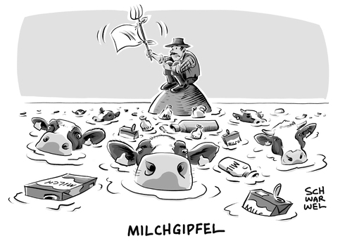 Cartoon: Milchgipfel wegen Niedrigpreisen (medium) by Schwarwel tagged milch,milchgipfel,milchbauern,bauer,bauern,landwirtschaft,lebensmittel,nahrung,gipfel,tier,kuh,kühe,verkauf,preise,preis,niedrigpreise,soforthilfe,landwirtschaftsminister,landwirt,kredit,geld,wirtschaft,finanzen,bürgschaft,lebensmitteleinzelhandel,einzelhandel,finanzhilfe,karikatur,schwarwel,milch,milchgipfel,milchbauern,bauer,bauern,landwirtschaft,lebensmittel,nahrung,gipfel,tier,kuh,kühe,verkauf,preise,preis,niedrigpreise,soforthilfe,landwirtschaftsminister,landwirt,kredit,geld,wirtschaft,finanzen,bürgschaft,lebensmitteleinzelhandel,einzelhandel,finanzhilfe,karikatur,schwarwel