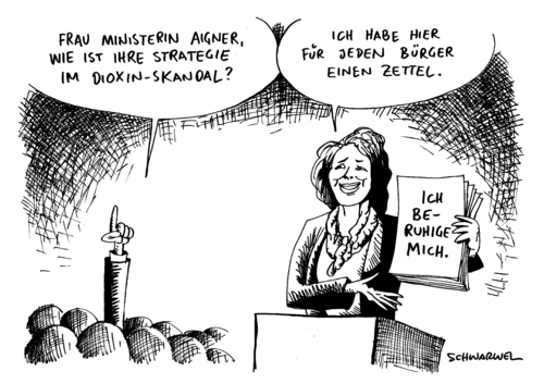 Cartoon: Ministerin Aigner Dioxin-Krise (medium) by Schwarwel tagged schwarwel,karikatur,fleisch,hersteller,futtermittel,bauernhof,pute,hühner,fett,futter,landwirtschaft,krank,verseucht,seuche,tier,ei,deutschland,politik,essen,nahrung,gift,lebensmittel,verbraucherschutz,partei,csu,krise,dioxin,strategie,aigner,ministerin,ministerin,aigner,strategie,dioxin,krise,csu,partei,verbraucherschutz,lebensmittel,gift,nahrung,ei,tier,seuche,verseucht,krank,futter,fett,hühner,futtermittel,hersteller,fleisch