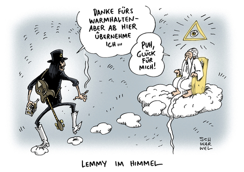 Cartoon: Motörhead Lemmy ist tot (medium) by Schwarwel tagged motörhead,lemmy,ist,tot,tod,heavy,metal,musik,legende,gott,sänger,rockgruppe,band,kilmister,motörhead,lemmy,ist,tot,tod,heavy,metal,musik,legende,gott,sänger,rockgruppe,band,kilmister