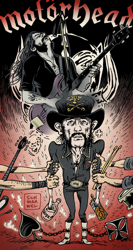 Cartoon: Motörhead Lemmy ist tot (medium) by Schwarwel tagged motörhead,lemmy,ist,tot,tod,heavy,metal,musik,legende,gott,sänger,rockgruppe,band,kilmister,motörhead,lemmy,ist,tot,tod,heavy,metal,musik,legende,gott,sänger,rockgruppe,band,kilmister