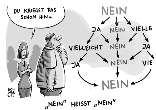 Cartoon: Nein heißt Nein (medium) by Schwarwel tagged bundestag,beschluss,sexualstrafrecht,sexualstraftat,straftat,recht,gesetz,sexualität,opfer,frauen,vergewaltigung,nein,heißt,sexuelle,handlung,selbstbestimmung,frau,täter,reform,sexualstraftäter,karikatur,schwarwel,bundestag,beschluss,sexualstrafrecht,sexualstraftat,straftat,recht,gesetz,sexualität,opfer,frauen,vergewaltigung,nein,heißt,sexuelle,handlung,selbstbestimmung,frau,täter,reform,sexualstraftäter,karikatur,schwarwel