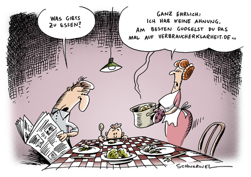 Cartoon: Neue Verbraucherklarheit (medium) by Schwarwel tagged verbraucher,verbraucherklarheit,ewbsite,webseite,konsument,essen,trinken,nahrung,lebensmittel,schutz,familie,mann,frau,kind,gesundheit,handel,skandal,gammelfleisch,fleisch,dioxin,eier,minister,politik,deutschland,krank,tod,industrie,vzbv,kennzeichnung,ernährung,karikatur,schwarwel,verbraucher,verbraucherklarheit,webseite,konsument,essen,trinken,nahrung,lebensmittel,gesundheit,handel,skandal,gammelfleisch,familie,mann