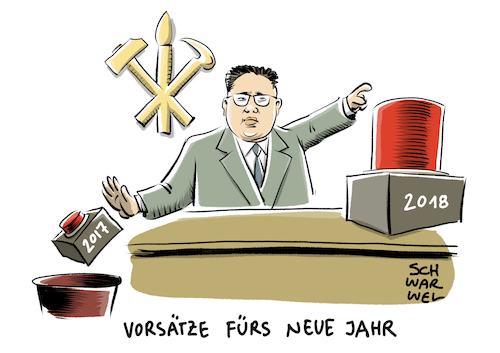 Cartoon: Neujahrsansprache Kim Jong Un (medium) by Schwarwel tagged silvester,neujahr,neues,jahr,neujahrsansprache,kim,jong,un,atomknopf,atomwaffen,nordkorea,korea,atomkrieg,atomar,krieg,waffen,gewalt,diktator,diktatur,machthaber,politik,politiker,atomwaffe,nuklear,waffenarsenal,us,usa,amerika,america,trump,sicherheit,atomprogramm,atomtest,raketentest,rakete,raketen,pjöngjang,militär,ausland,krisen,konflikte,krise,konflikt,südkorea,karikatur,schwarwel,silvester,neujahr,neues,jahr,neujahrsansprache,kim,jong,un,atomknopf,atomwaffen,nordkorea,korea,atomkrieg,atomar,krieg,waffen,gewalt,diktator,diktatur,machthaber,politik,politiker,atomwaffe,nuklear,waffenarsenal,us,usa,amerika,america,trump,sicherheit,atomprogramm,atomtest,raketentest,rakete,raketen,pjöngjang,militär,ausland,krisen,konflikte,krise,konflikt,südkorea,karikatur,schwarwel