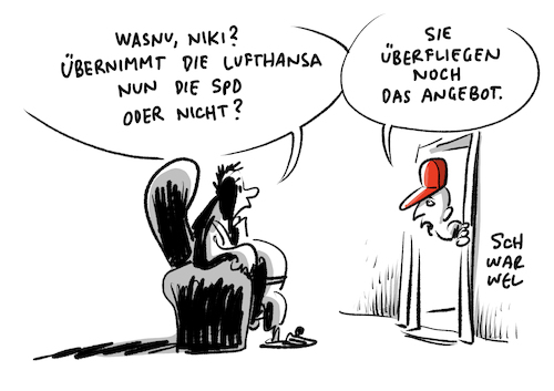 Cartoon: Niki Lauda Lufthansa (medium) by Schwarwel tagged flotte,niki,lauda,lufthansa,fluggesellschaft,flieger,insolvenz,insolvenzverwalter,fluglinie,airline,passagiere,passagier,startrechte,landerechte,flughafen,flugbetrieb,rennfahrer,auto,autos,wagen,kfz,wirtschaft,finanzen,flugkonzern,konzern,firma,karikatur,schwarwel,flotte,niki,lauda,lufthansa,fluggesellschaft,flieger,insolvenz,insolvenzverwalter,fluglinie,airline,passagiere,passagier,startrechte,landerechte,flughafen,flugbetrieb,rennfahrer,auto,autos,wagen,kfz,wirtschaft,finanzen,flugkonzern,konzern,firma,karikatur,schwarwel