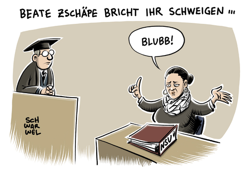 Cartoon: NSU Prozess Zschäpe (medium) by Schwarwel tagged nsu,prozess,münchen,recht,gesetz,gericht,anklage,richter,anwalt,beate,zschäpe,schweigen,rechts,nazi,attentat,waffen,gewalt,terror,mord,verbrechen,nationalsozialismus,nationalsozialistisch,rechtsterroristisch,rechtsterrorismus,nationalsozialistischer,untergrund,fremdenhass,fremdenfeindlichkeit,ausländerhass,karikatur,schwarwel,nsu,prozess,münchen,recht,gesetz,gericht,anklage,richter,anwalt,beate,zschäpe,schweigen,rechts,nazi,attentat,waffen,gewalt,terror,mord,verbrechen,nationalsozialismus,nationalsozialistisch,rechtsterroristisch,rechtsterrorismus,nationalsozialistischer,untergrund,fremdenhass,fremdenfeindlichkeit,ausländerhass,karikatur,schwarwel