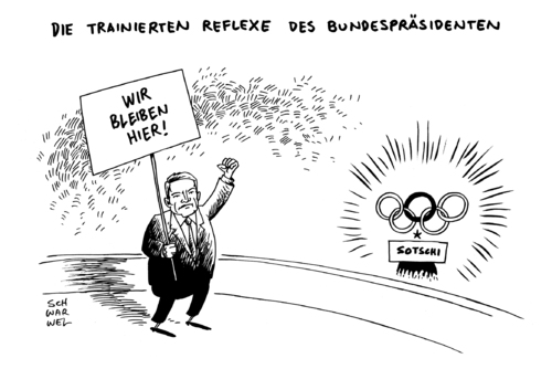 Cartoon: Olympia Gauck Sotschi (medium) by Schwarwel tagged olympia,bundespräsident,gauck,sotschi,besuch,sport,olympische,ringe,karikatur,schwarwel,olympia,bundespräsident,gauck,sotschi,besuch,sport,olympische,ringe,karikatur,schwarwel