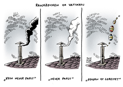 Cartoon: Papstwahl in Rom Vatikan (medium) by Schwarwel tagged papstwahl,vatikan,pabst,kirche,wahl,predigt,kreuz,rom,karikatur,schwarwel,ostern,rauch,rauchzeichen,oberhaupt,glaube,religion,papstwahl,vatikan,pabst,kirche,wahl,predigt,kreuz,rom,karikatur,schwarwel,ostern,rauch,rauchzeichen,oberhaupt,glaube,religion