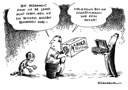 Cartoon: Pharmageschäfte HIV (medium) by Schwarwel tagged pharmageschäfte,hiv,pharmazie,konzern,geld,macht,betrug,etikett,medikament,afrika,verkauf,deutschland,ermittler,arznei,arzneimittel,händler,medizin,polizei,staatsanwalt,gesetz,strafe,verbrechen,menschen,opfer,aids,virus,geschäft,karikatur,schwarwel,pharmageschäfte,hiv,pharmazie,konzern,geld,betrug,etikett,medikament,afrika,verkauf,handel,arznei,ermittler,arzneimittel,medizin,gesundheit