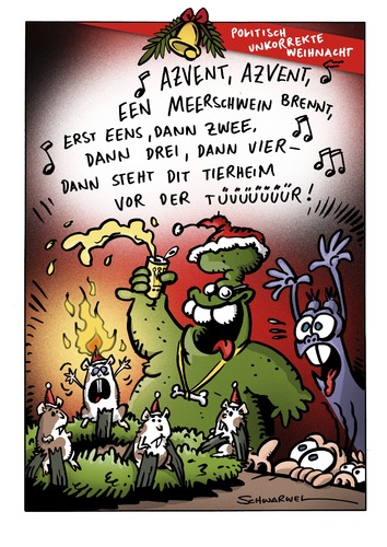 Cartoon: Politisch unkorrekte Weihnacht (medium) by Schwarwel tagged weihnacht,kranz,advent,swampie,iron,doof,schweinevogel,schwarwel,witz,cartoon,kerze,hamster,party,feier,feuer,tier,weihnacht,weihnachten,advent,geschenke,feiern,feier