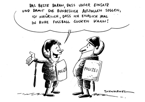 Cartoon: Polizei und Bundesliga (medium) by Schwarwel tagged polizei,bundesliga,fußball,ausfall,deutschland,spiel,karikatur,schwarwel,großeinsatz,einsatz,castor,demo,versammlung,demonstration,polizei,bundesliga,fußball,ausfall,deutschland,spiel,großeinsatz,einsatz,demo,castor,versammlung,demonstration,atomkraft,akw,atomkraftwerke,fussball